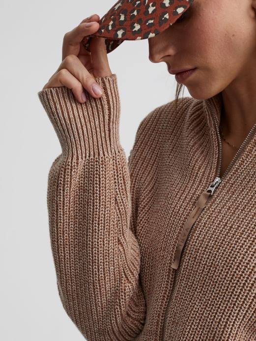 anderson strik med lynlås Varley Kvinder L460205 beklædning kantarel/hejre spættestrik