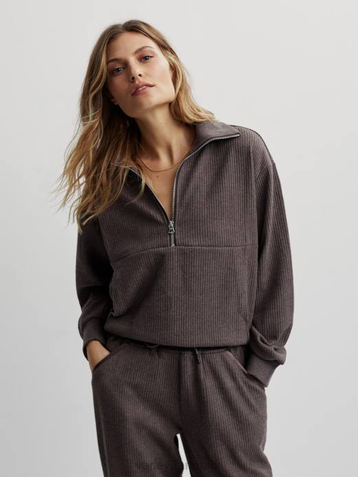 cyrus pullover med halv lynlås Varley Kvinder L460226 beklædning chokolade mergel