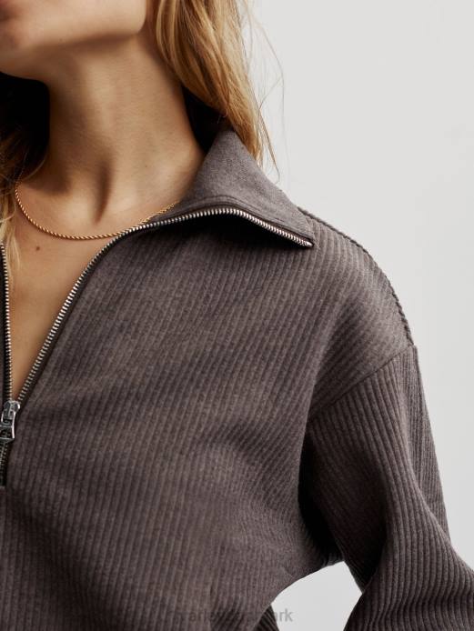 cyrus pullover med halv lynlås Varley Kvinder L460226 beklædning chokolade mergel