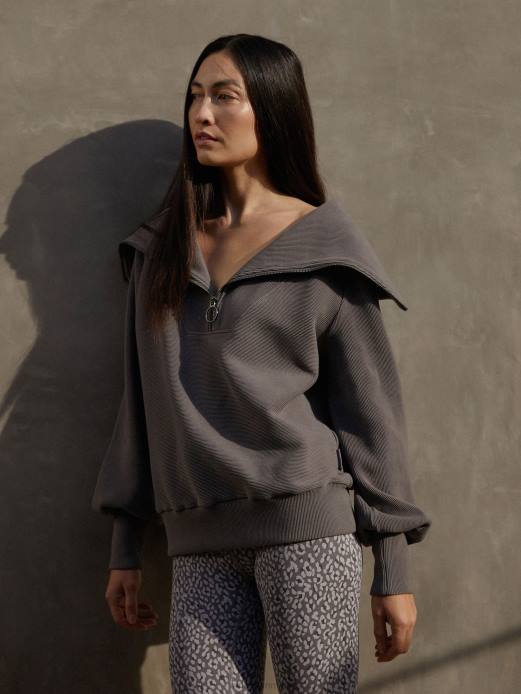 vine pullover med halv lynlås Varley Kvinder L46096 beklædning mørk måge grå