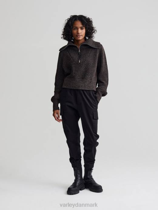 mentone striktrøje med halv lynlås Varley Kvinder L460216 beklædning sort plet