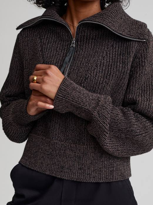 mentone striktrøje med halv lynlås Varley Kvinder L460216 beklædning sort plet