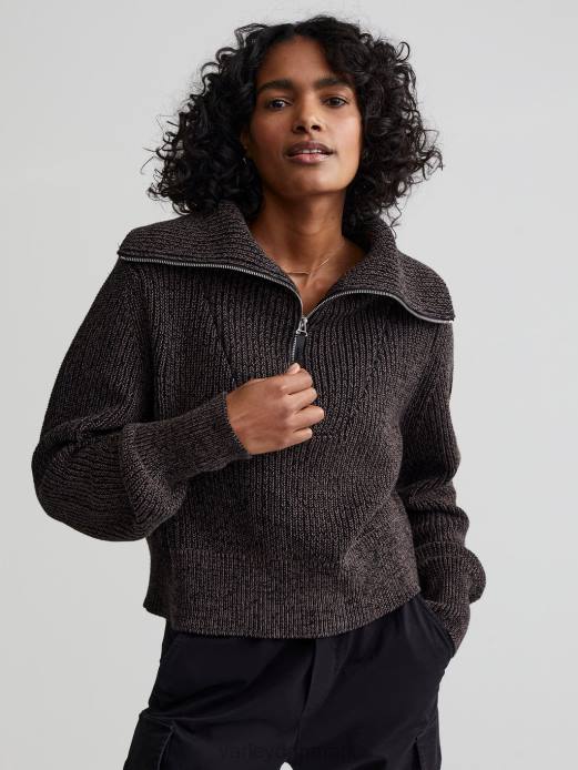 mentone striktrøje med halv lynlås Varley Kvinder L460216 beklædning sort plet