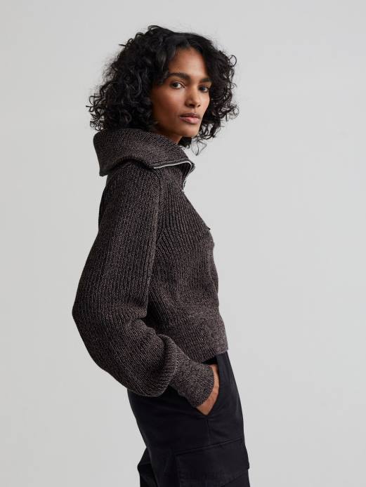 mentone striktrøje med halv lynlås Varley Kvinder L460216 beklædning sort plet