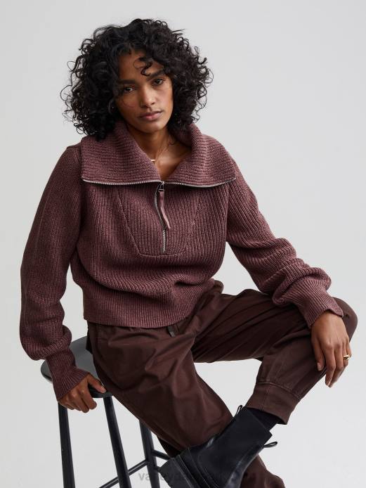 mentone striktrøje med halv lynlås Varley Kvinder L460219 beklædning rose taupe spætte