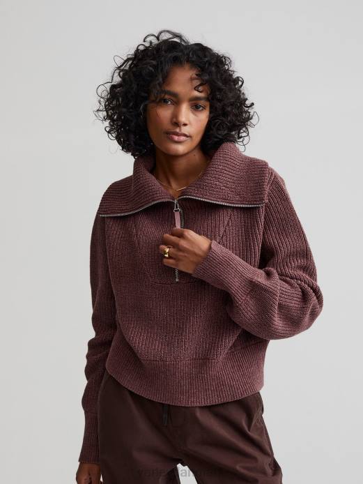 mentone striktrøje med halv lynlås Varley Kvinder L460219 beklædning rose taupe spætte