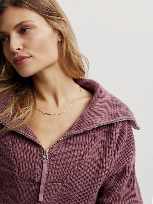 mentone striktrøje med halv lynlås Varley Kvinder L460221 beklædning rosenbrun