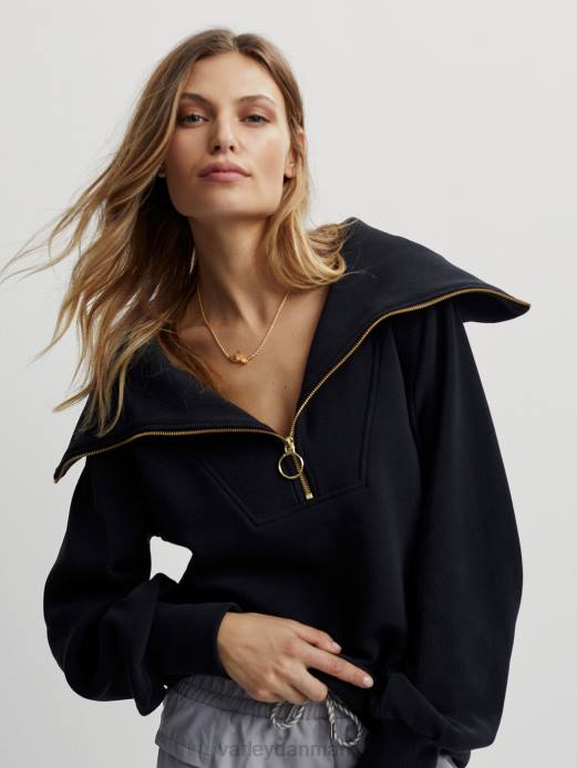 vine pullover med halv lynlås Varley Kvinder L46087 beklædning sort