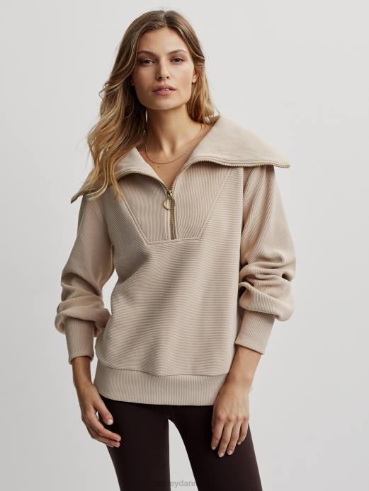 vine pullover med halv lynlås Varley Kvinder L46094 beklædning taupe mergel