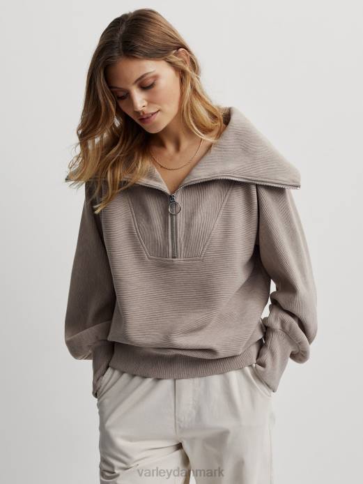 vine pullover med halv lynlås Varley Kvinder L46094 beklædning taupe mergel