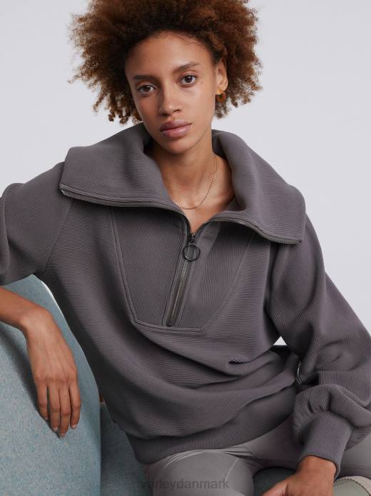 vine pullover med halv lynlås Varley Kvinder L46096 beklædning mørk måge grå