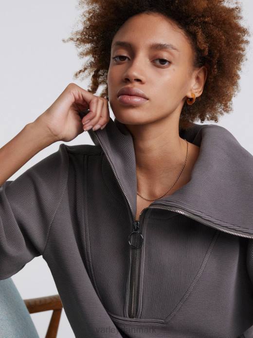 vine pullover med halv lynlås Varley Kvinder L46096 beklædning mørk måge grå