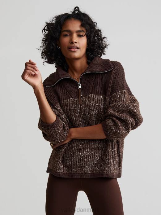 willard pullover med halv lynlås Varley Kvinder L460212 beklædning kaffebønne/hejre pletterstrik