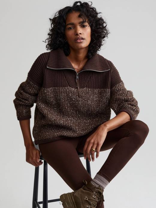 willard pullover med halv lynlås Varley Kvinder L460212 beklædning kaffebønne/hejre pletterstrik