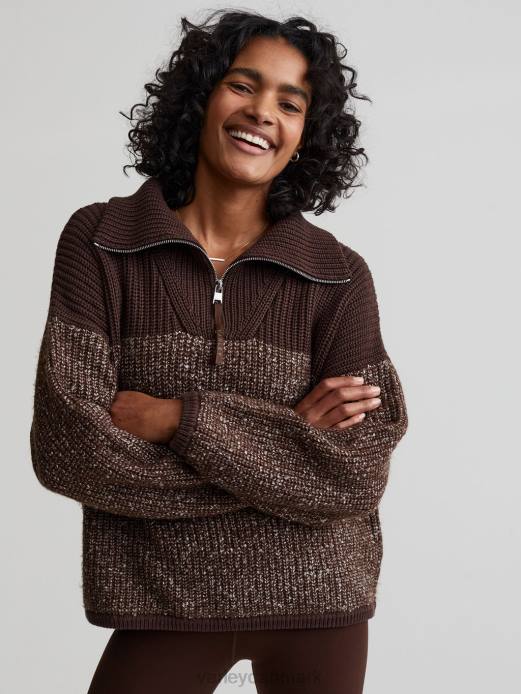 willard pullover med halv lynlås Varley Kvinder L460212 beklædning kaffebønne/hejre pletterstrik