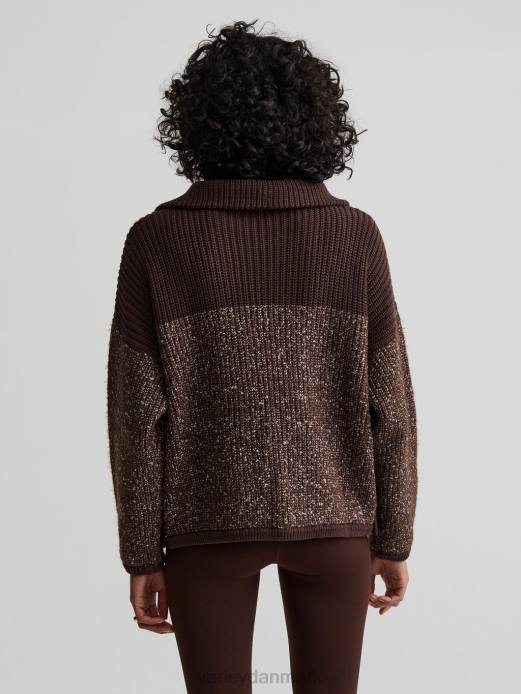 willard pullover med halv lynlås Varley Kvinder L460212 beklædning kaffebønne/hejre pletterstrik